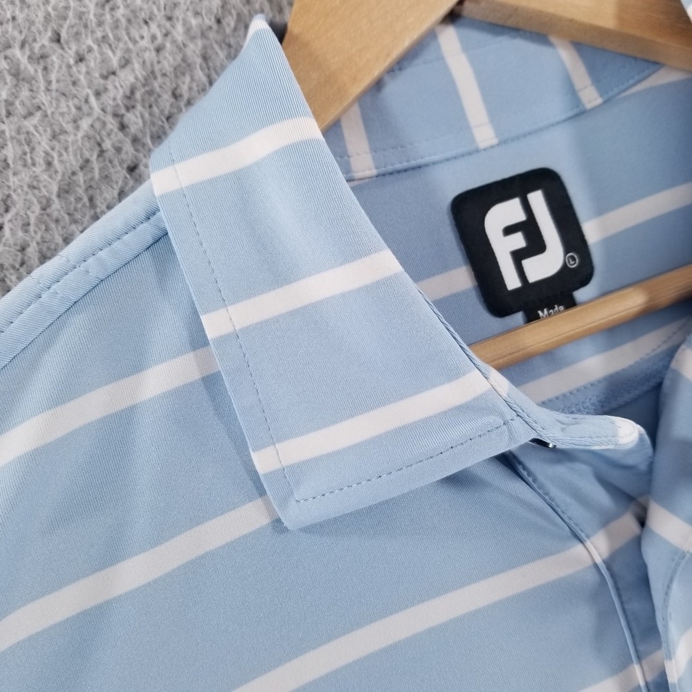 FootJoy Polo Shirt *FLAW* Mens Large Blue Striped Hillwood Country Club Golf